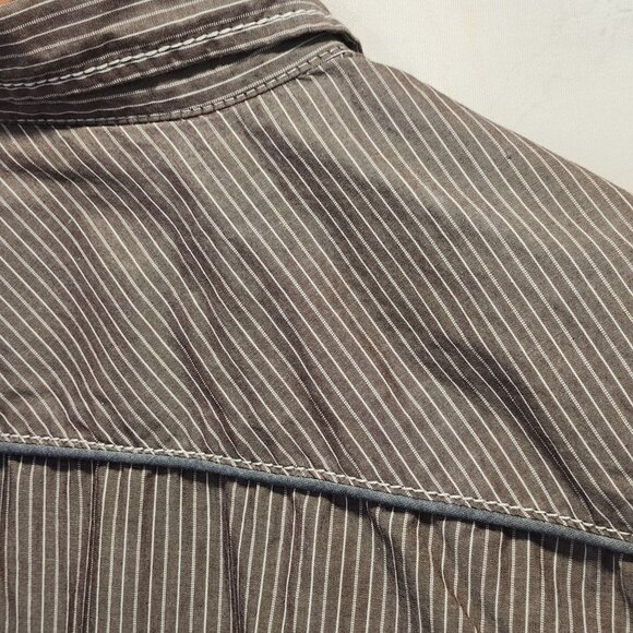 BKE Button-Up Shirt Men's M Athletic Fit Western Gray/White Striped Long‎ Sleeve - Picture 11 of 11